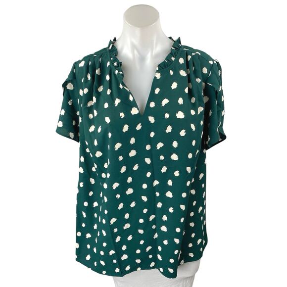 NEW 41 Hawthorn Green White Polka Dots Ruffle Short Sleeve Blouse Top Size 1X - Picture 1 of 4